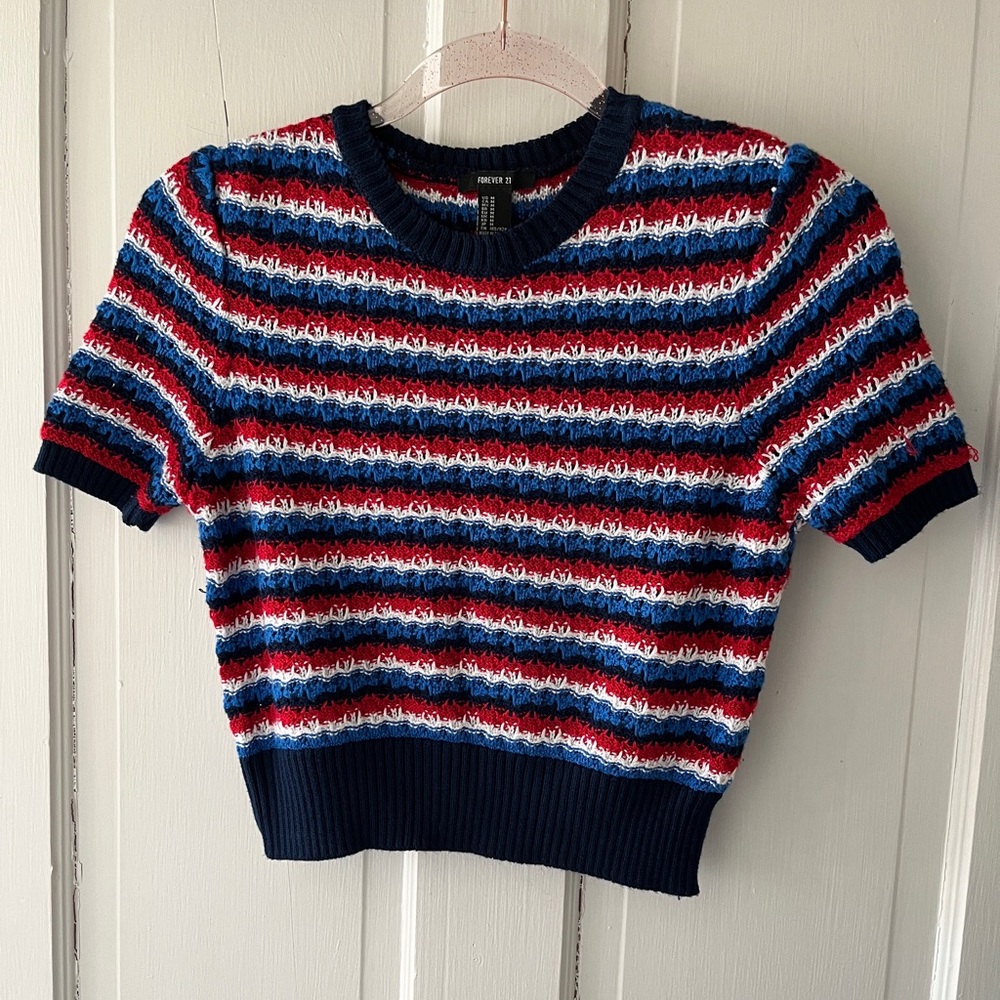 Red white & blue Striped Crop Knit